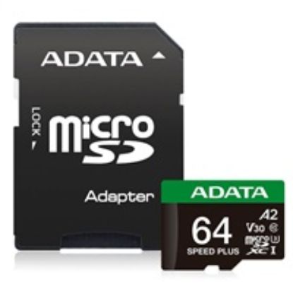 Obrázek ADATA MicroSDXC karta 64 GB Speed Plus, U3, C10, A2, V30 (R: 160/ W: 140 MB/ s) + SD adaptér