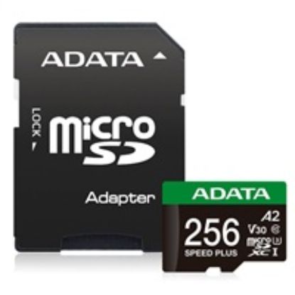 Obrázek ADATA MicroSDXC karta 256 GB Speed Plus, U3, C10, A2, V30 (R: 180/ W: 160 MB/ s) + SD adaptér