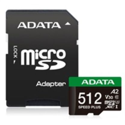 Obrázek ADATA MicroSDXC karta 512 GB Speed Plus, U3, C10, A2, V30 (R: 180/ W: 160 MB/ s) + SD adaptér