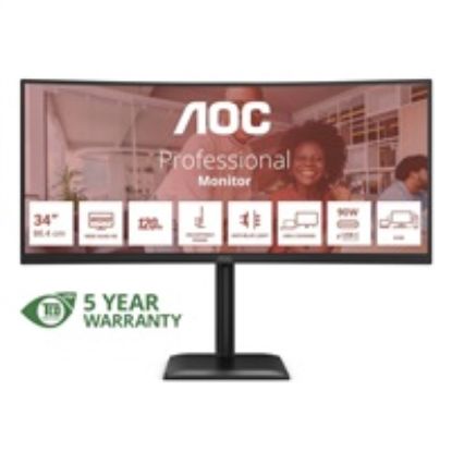 Obrázek AOC MT 34" CU34E4CV - 3440 x 1440, VA, 120 Hz, HDR10, 2xHDMI, DP, USB hub, USB- C, RJ45, repro, Zakřivený