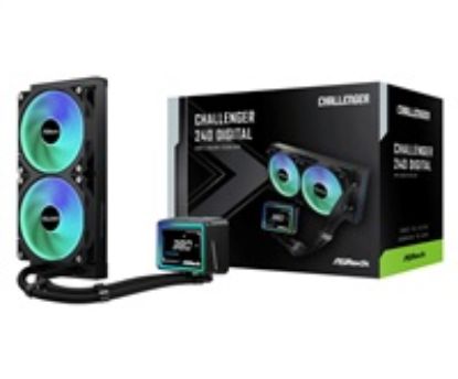 Obrázek ASROCK Vodní chladič Challenger 240 Digital, 2 x 120mm, ARGB, LGA1851, AM5, černá