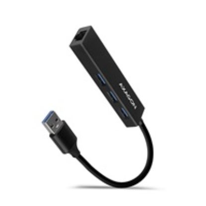 Obrázek AXAGON HMA- GL3A, USB 3.2 Gen 1 hub, porty 3x USB- A + Gigabit Ethernet, kovový, kabel USB- A 20cm