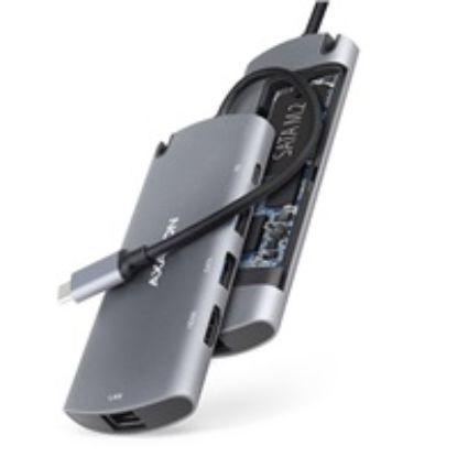 Obrázek AXAGON HMC- 6M2, USB 3.2 Gen 1 hub, porty 2x USB- A, HDMI, RJ- 45 GLAN, SATA M.2 slot, PD 100 W, kabel USB- C 18cm