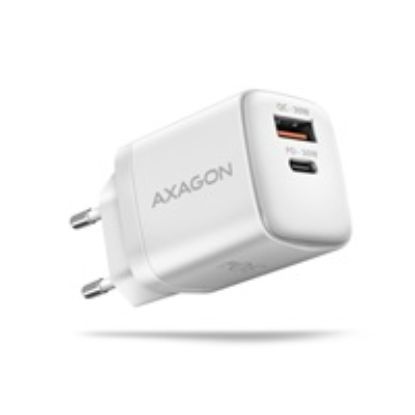 Obrázek AXAGON ACU- PQ30 W, Sil nabíječka do sítě 30 W, 2x port (USB- A + USB- C), PD3.0/ PPS/ QC4+/ SFC/ AFC/ Apple, bílá