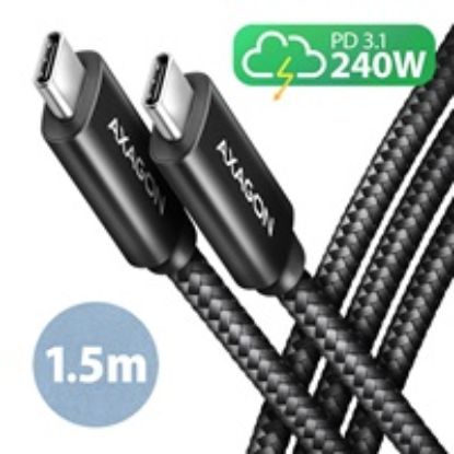Obrázek AXAGON BUCM2- CM15AB, CHARGE kabel USB- C <- > USB- C, 1.5m, Hi- Speed USB, PD 240 W 5A, ALU, oplet, černý
