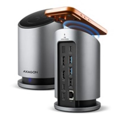 Obrázek AXAGON HMC- WL9, USB 10Gbps hub s Qi, 3x USB- A, USB- C, HDMI & DP 4k/ 60 Hz, RJ- 45 GLAN, PD 100 W, kabel USB- C 60cm