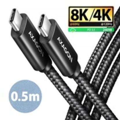 Obrázek AXAGON BUCM4X- CM05AB NewGEN+ kabel USB- C <- > USB- C, 0.5m, USB4 Gen 3×2, PD 240 W 5A, 8K HD, ALU, oplet, černý