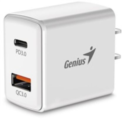 Obrázek GENIUS nabíječka PD- 20AC, 20 W, rychlé nabíjení, USB- C PD3.0, USB- A QC3.0, bílá