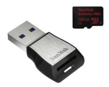 Obrázek Sandisk MIcroSDXC karta 128 GB Extreme PRO (275MB/ s, Class 10 UHS- II U3) + USB 3.0 čtečka