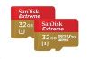 Obrázek SanDisk MicroSDHC karta 32 GB Extreme (100MB/ s, A1 C10 V30 UHS- I U3, pro akční kamery) + adaptér, Twin Pack