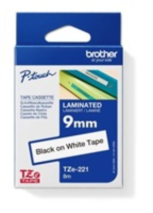 Obrázek BROTHER TZE221 - kazeta TZ šířky 9mm, laminovaná TZE- 221, bílá/ černé písmo