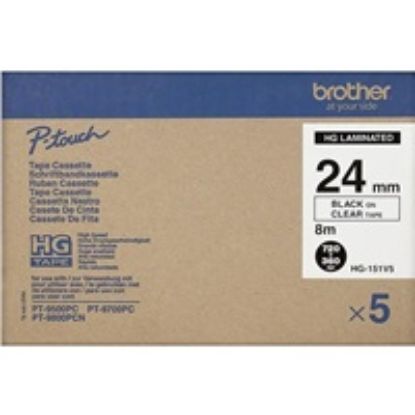 Obrázek BROTHER HGE- 151V5 Labelling Supplies, 24mm Black/ Clear (5 pcs Pack) High Grade Tape