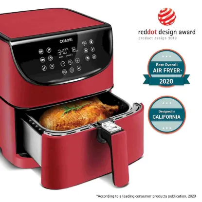 Obrázek Cosori CP158- AF PREMIUM – 5.5L horkovzdušná fritéza + 5x špíz a gril. rošt, red