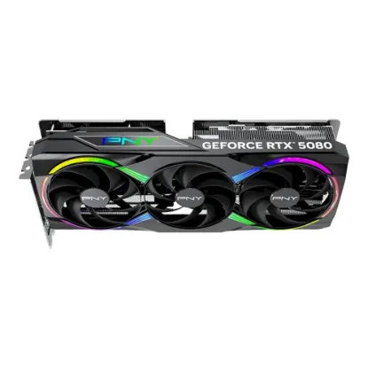 Obrázek PNY VGA Nvidia GeForce RTX 5080 16 GB ARGB OC Triple Fan, RTX 5080 OC, 16 GB GDDR7, 3xDP, 1xHDMI