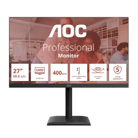 Obrázek AOC MT IPS LCD WLED 27" U27E4CV - IPS panel, 3840 x 2160, 60 Hz, HDMI, DP, USB- C