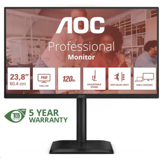 Obrázek AOC MT 23, 8" 24E4CV - 1920 x 1080, IPS, 120 Hz, 1xHDMI, 1xDP, USB hub, USB- C, PD, RJ45, Repro, Pivot