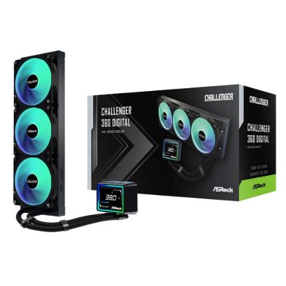 Obrázek ASROCK Vodní chladič Challenger 360 Digital, 3 x 120mm, ARGB, LGA1851, AM5, černá