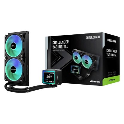 Obrázek ASROCK Vodní chladič Challenger 240 Digital, 2 x 120mm, ARGB, LGA1851, AM5, černá