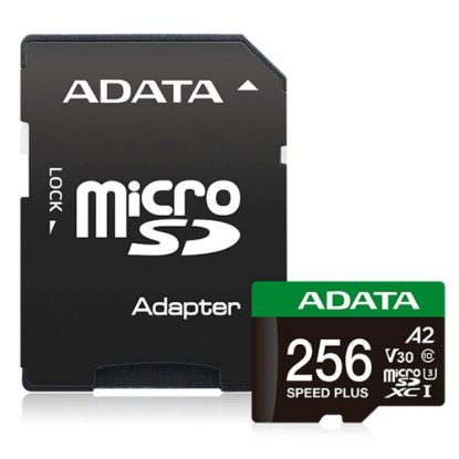 Obrázek ADATA MicroSDXC karta 256 GB Speed Plus, U3, C10, A2, V30 (R: 180/ W: 160 MB/ s) + SD adaptér