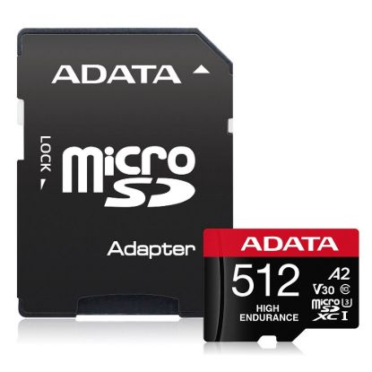 Obrázek ADATA MicroSDXC karta 512 GB High Endurance UHS- I C10 V30 A2 (R: 100/ W: 85 MB/ s) + SD adaptér