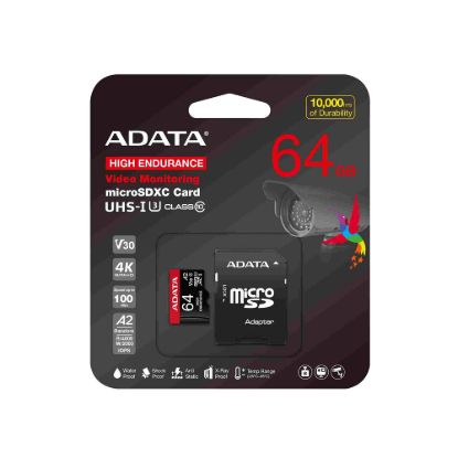 Obrázek ADATA MicroSDXC karta 64 GB High Endurance UHS- I C10 V30 A2 (R: 100/ W: 80 MB/ s) + SD adaptér
