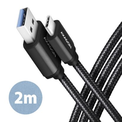 Obrázek AXAGON BUCM3- AM20AB, SPEED kabel USB- C <- > USB- A, 2m, USB 3.2 Gen 1, 3A, ALU, oplet, černý