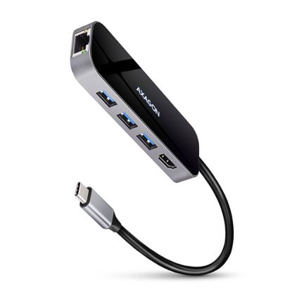 Obrázek AXAGON HMC- 6GL, USB 3.2 Gen 1 hub, porty 3x USB- A, HDMI 4k/ 30 Hz, RJ- 45 GLAN, PD 100 W, kabel USB- C 20cm