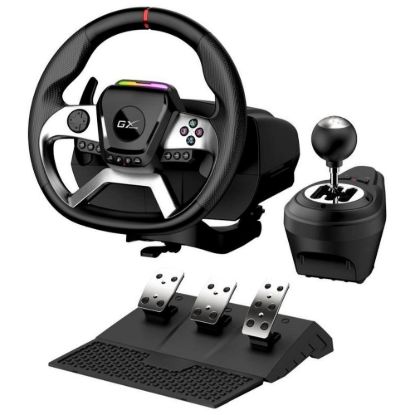 Obrázek GENIUS Volant s pedály GX Gaming SpeedMaster X5 FF, Řadící páka, Drátový USB- C, vibrační, PC, PS4, Xbox One