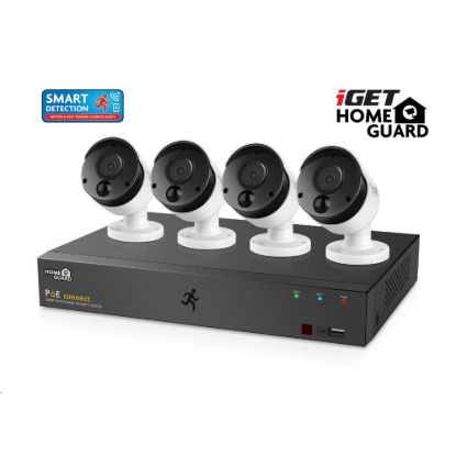 Obrázek iGET HOMEGUARD HGNVK85304 Kamerový PoE systém se SMART detekcí pohybu, 8- kanálový FullHD NVR + 4x FullHD venkovní…