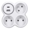 Obrázek Solight rozbočka, 3x 15A, USB nabíječka A+C, bílá- šedá