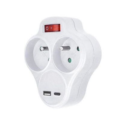 Obrázek Solight rozbočka s USB A+C rychlonabíječkou 20 W PD, 2 x 10A, bílá, vypínač