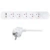 Obrázek Solight prodlužovací přívod 5 zásuvek, USB A+C nabíječka 12 W, 3m, 3 x 1mm2, bílý, vypínač
