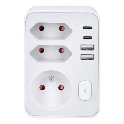 Obrázek Solight rozbočka, 1x 16A + 2x 2, 5A, 2xUSB A+C, bílá, vypínač