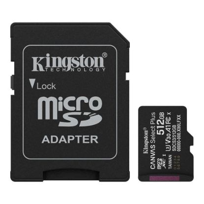 Obrázek Kingston MicroSDXC karta 512 GB Canvas Select Plus, U3, V30, A1, SD Adaptér