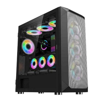 Obrázek 1stCOOL skříň Wind Storm Black MiddleTower ARGB, AU, USB3.0, bez zdroje, RGB fan, průhledná bočnice, černá