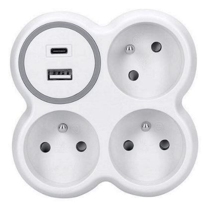 Obrázek Solight rozbočka, 3x 15A, USB nabíječka A+C, bílá- šedá