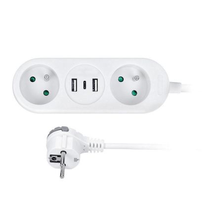 Obrázek Solight 2z + USB A+C 17 W, cestovní prodlužovací přívod 1.5m, bílý