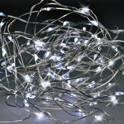 Obrázek Solight vánoční řetěz stříbrný, 50x mini LED, 5m, 3 x AA, studené světlo
