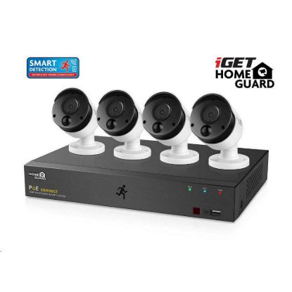 Obrázek iGET HOMEGUARD HGNVK85304 Kamerový PoE systém se SMART detekcí pohybu, 8- kanálový FullHD NVR + 4x FullHD venkovní…