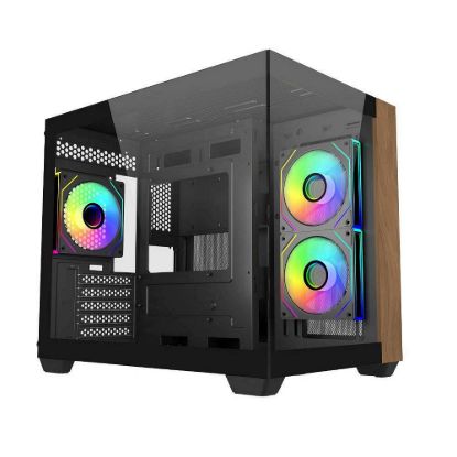 Obrázek Cooler Master case Elite 481 Wood, mATX, Průhledná bočnice, 3x 120mm ARGB Fan, Černá