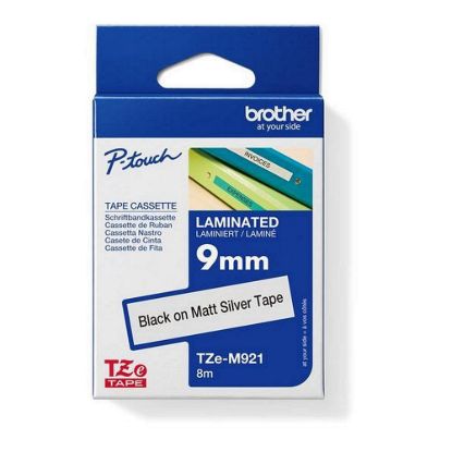 Obrázek BROTHER Originální kazeta Brother TZe- M921 - černá na matné stříbrné, šířka 9 mm