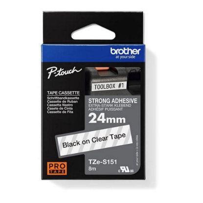 Obrázek BROTHER TZES151 - kazeta TZ šířky 24mm, extrémně adhesivní lamino TZE- S151, průsvitná/ černé písmo