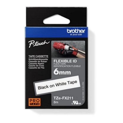 Obrázek BROTHER TZEFX211 - kazeta TZ šířky 6mm, flexibilní páskou TZE- FX211, bílá/ černé písmo