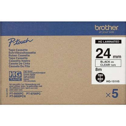 Obrázek BROTHER HGE- 151V5 Labelling Supplies, 24mm Black/ Clear (5 pcs Pack) High Grade Tape