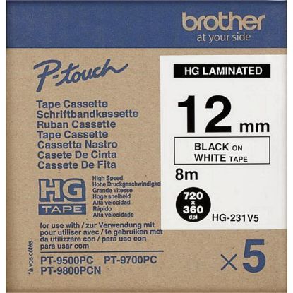 Obrázek BROTHER HGE- 231V5 Labelling Supplies, 12mm Black/ White (5 pcs Pack) High Grade Tape