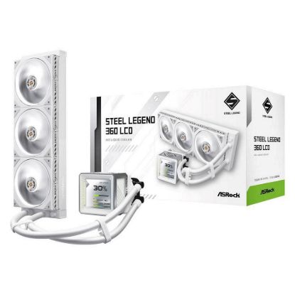 Obrázek ASROCK Vodní chladič Steel Legend 360 LCD, 3 x 120mm, LGA1851, AM5, bílá