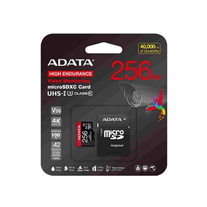 Obrázek ADATA MicroSDXC karta 256 GB High Endurance UHS- I C10 V30 A2 (R: 100/ W: 85 MB/ s) + SD adaptér