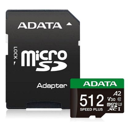 Obrázek ADATA MicroSDXC karta 512 GB Speed Plus, U3, C10, A2, V30 (R: 180/ W: 160 MB/ s) + SD adaptér