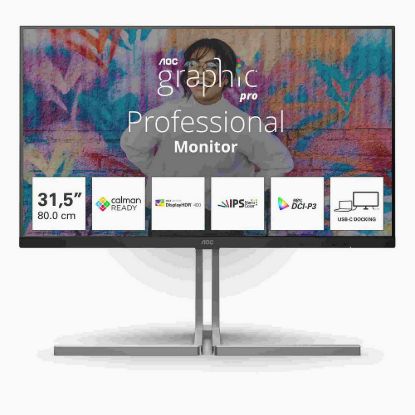 Obrázek AOC MT VA LCD WLED 31, 5" U32U3CV - IPS nano color, 3840 x 2160, HDMI, DP, USB- C, USB 3.2, RJ45, pivot, repro