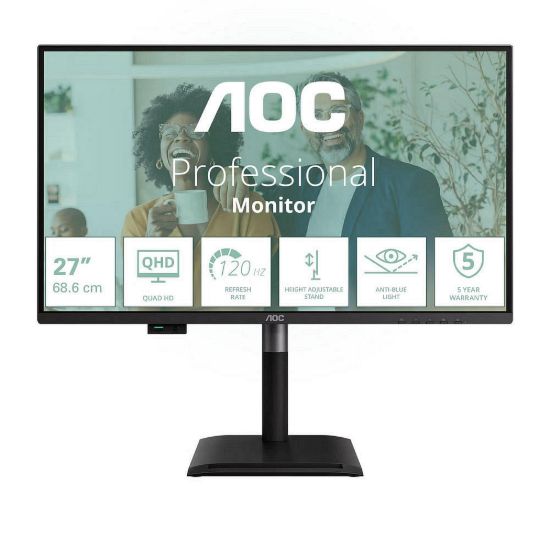 Obrázek AOC MT IPS LCD WLED 27" Q27P4CV - IPS panel, 2560 x 1440, 120 Hz, HDMI, DP, RJ45, USB- C, USB Hub, Pivot, repro